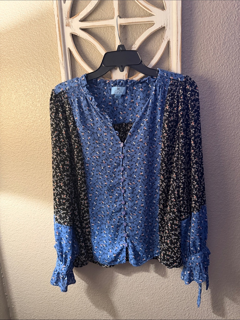 C&C California Blue Mix-Print Button Front Blouse